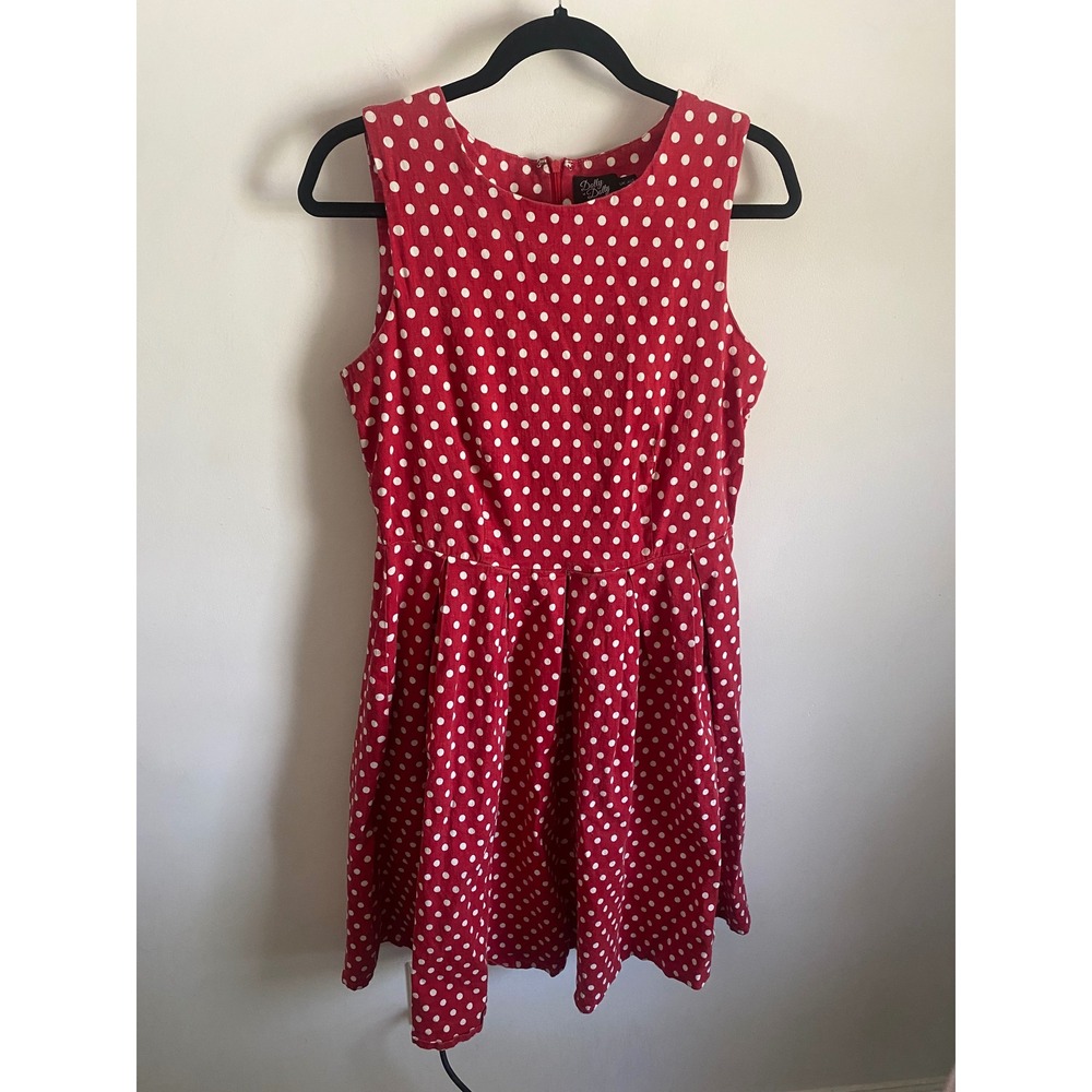 Dolly & Dotty Red White Polka Dot Fit Flare Rockabilly Dress UK 16 US 12